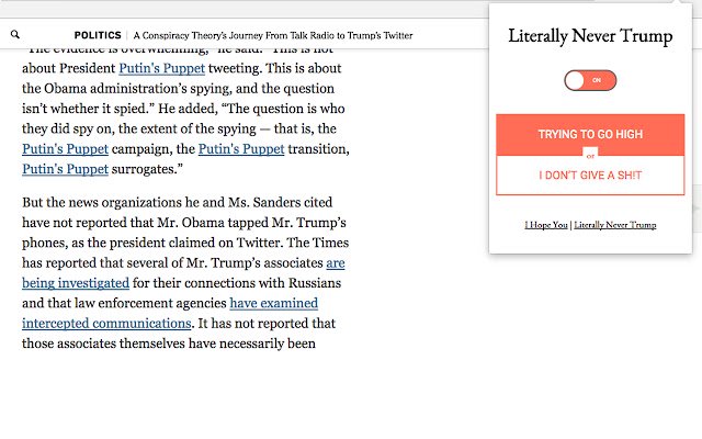 Literally Never Trump  from Chrome web store to be run with OffiDocs Chromium online