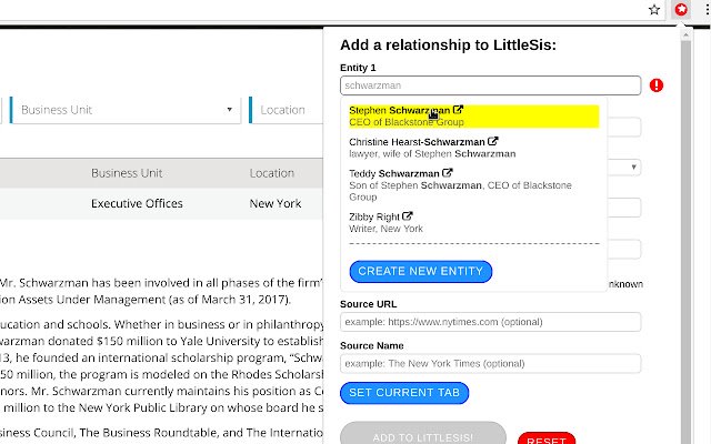 LittleSis Add On  from Chrome web store to be run with OffiDocs Chromium online