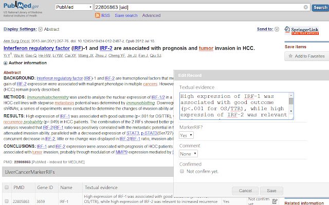 LiverCancerMarkerRIF  from Chrome web store to be run with OffiDocs Chromium online