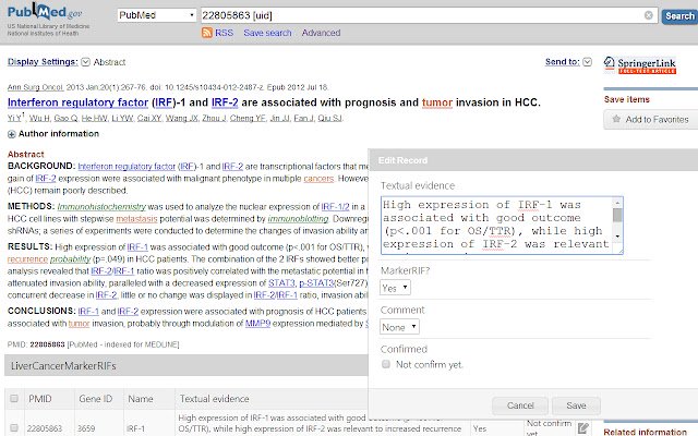 LiverCancerMarkerRIF із веб-магазину Chrome для запуску з OffiDocs Chromium онлайн