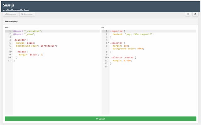 Live Sass.js Editor  from Chrome web store to be run with OffiDocs Chromium online