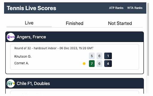 Live Tennis Scores  from Chrome web store to be run with OffiDocs Chromium online