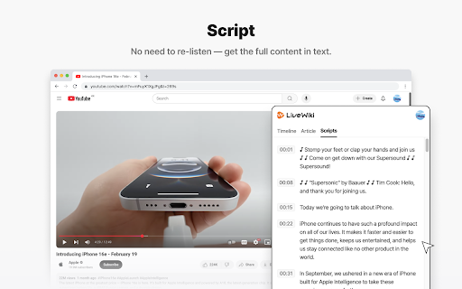 LiveWiki: YouTube Summarizer  from Chrome web store to be run with OffiDocs Chromium online