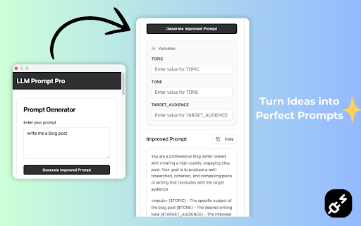 LLM Prompt Pro Smart Prompt Generator  from Chrome web store to be run with OffiDocs Chromium online