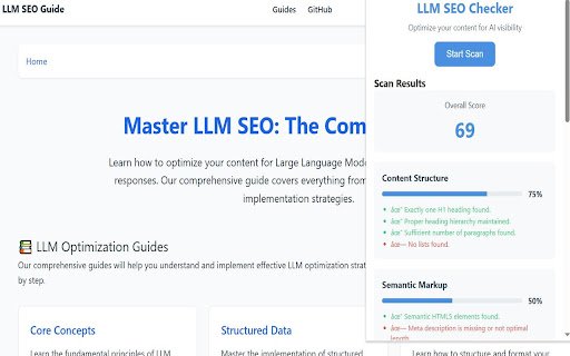 LLM SEO Checker  from Chrome web store to be run with OffiDocs Chromium online