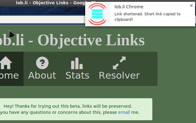 El acortador de enlaces lob.li de Chrome web store se ejecutará con OffiDocs Chromium en línea