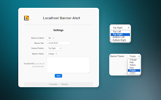 Localhost Banner Alert  from Chrome web store to be run with OffiDocs Chromium online