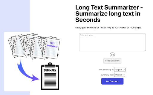 Long Text Summarizer  from Chrome web store to be run with OffiDocs Chromium online
