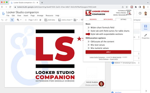 Looker Studio Companion  from Chrome web store to be run with OffiDocs Chromium online