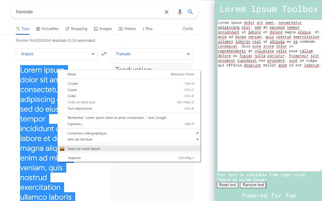 Chrome 网上商店的 Lorem Ipsum Toolbox 将与 OffiDocs Chromium 在线一起运行