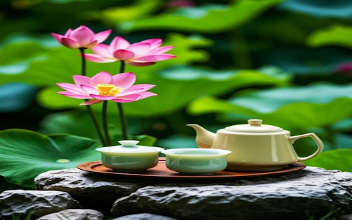 Lotus on the tea table wallpaper  from Chrome web store to be run with OffiDocs Chromium online