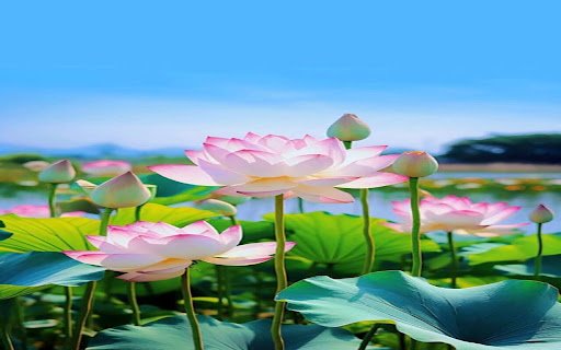 lotus pond wallpaper under blue sky  from Chrome web store to be run with OffiDocs Chromium online