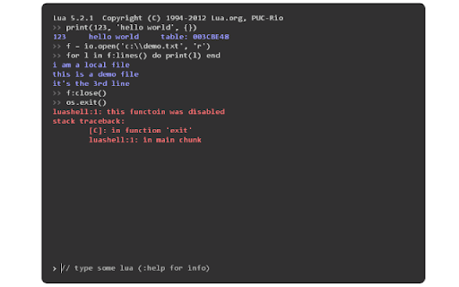 Lua Shell  from Chrome web store to be run with OffiDocs Chromium online