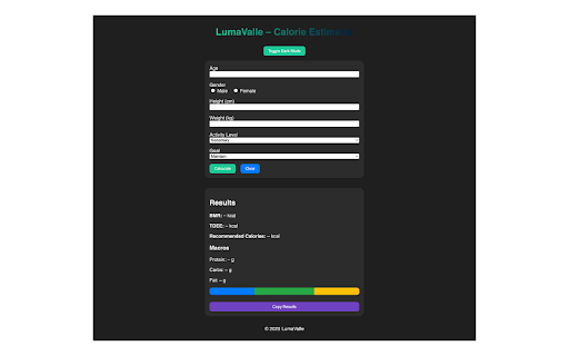 Lumavalle Calorie Estimator  from Chrome web store to be run with OffiDocs Chromium online