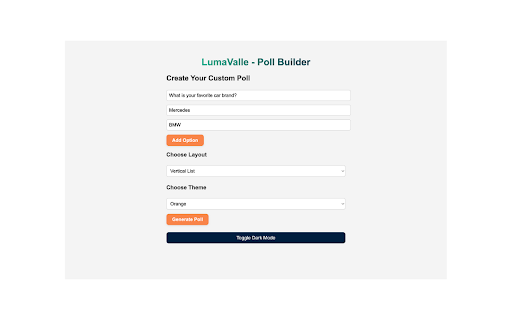 Lumavalle Poll Builder  from Chrome web store to be run with OffiDocs Chromium online