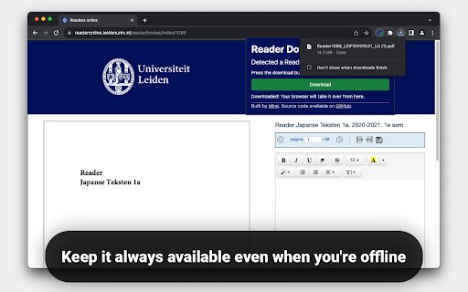 LUReaderDownloader  from Chrome web store to be run with OffiDocs Chromium online
