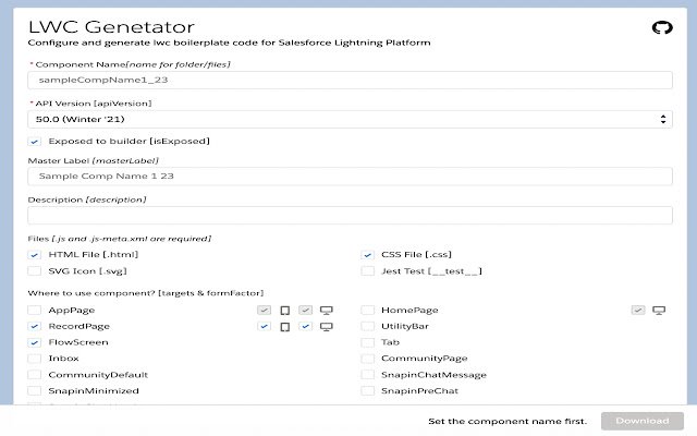 LWC Generator จาก Chrome เว็บสโตร์ที่จะทำงานร่วมกับ OffiDocs Chromium ออนไลน์