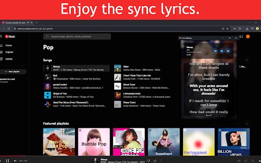 LyriSync for YouTube Music  from Chrome web store to be run with OffiDocs Chromium online