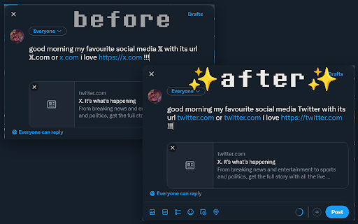 Maeves Twitter Link Fixer  from Chrome web store to be run with OffiDocs Chromium online