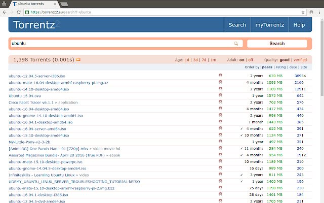 Magnet Links voor Torrentz2 uit de Chrome-webwinkel voor gebruik met OffiDocs Chromium online