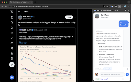 MAI AI assistant for X / Twitter  from Chrome web store to be run with OffiDocs Chromium online
