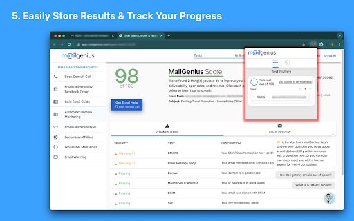 MailGenius: Email Deliverability Tracker  Email Spam Tester  from Chrome web store to be run with OffiDocs Chromium online