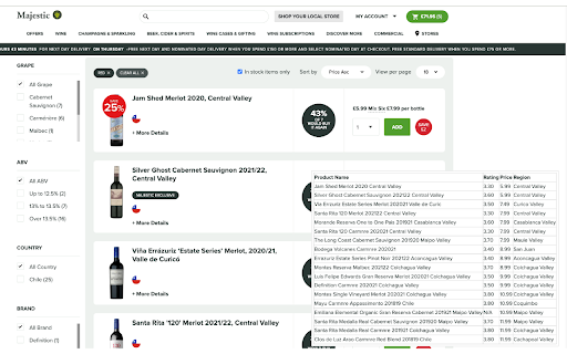 Majestic+Vivino  from Chrome web store to be run with OffiDocs Chromium online