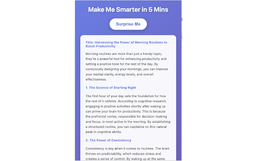 Make Me Smarter in 5 Mins from Chrome web store to be run with OffiDocs Chromium online Make Me Smarter in 5 Mins from Chrome web store to be run with OffiDocs Chromium online