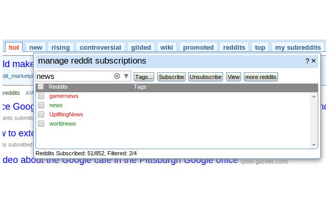 Pamahalaan ang Mga Subscription sa Reddit mula sa Chrome web store na tatakbo sa OffiDocs Chromium online