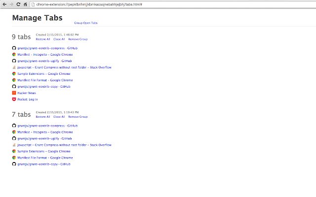 Manage Tabs  from Chrome web store to be run with OffiDocs Chromium online