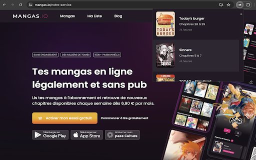 Mangas.io  from Chrome web store to be run with OffiDocs Chromium online