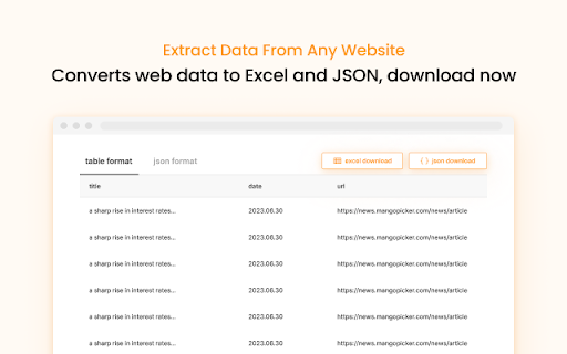 Mango Picker Web Automation  Scraper  from Chrome web store to be run with OffiDocs Chromium online