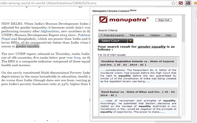 Manupatra Connect  from Chrome web store to be run with OffiDocs Chromium online