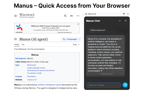 Manus  from Chrome web store to be run with OffiDocs Chromium online