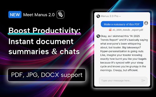 Manus AI  from Chrome web store to be run with OffiDocs Chromium online