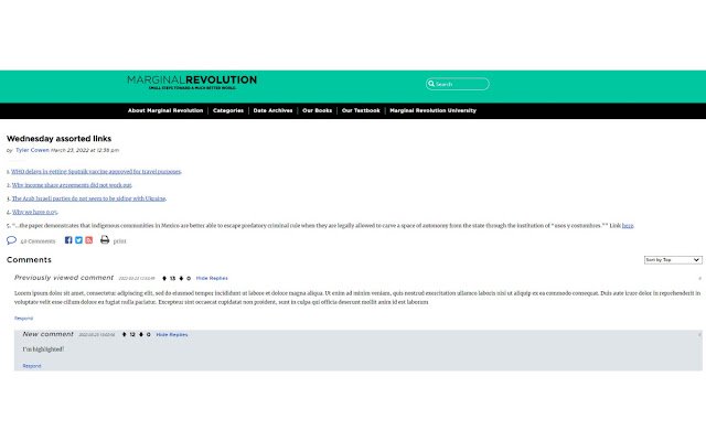 Marginal Revolution New Comment Highlighter  from Chrome web store to be run with OffiDocs Chromium online