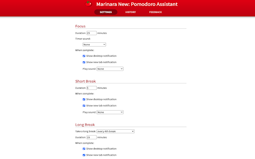 Marinara New: Pomodoro® Assistant  from Chrome web store to be run with OffiDocs Chromium online
