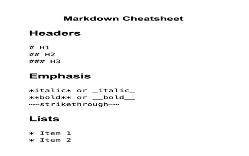 Markdown Cheatsheet  from Chrome web store to be run with OffiDocs Chromium online
