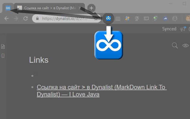 来自 Chrome 网上商店的 MarkDown 链接到 Dynalist 将与 OffiDocs Chromium 在线运行