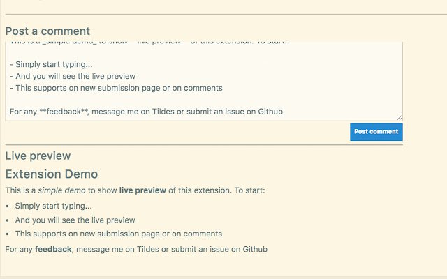 Markdown Preview for Tildes  from Chrome web store to be run with OffiDocs Chromium online