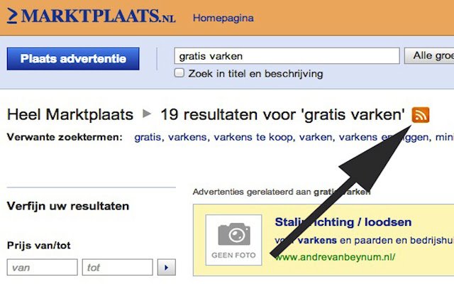 Marktplaats RSS vanuit Chrome webstore te draaien met OffiDocs Chromium online