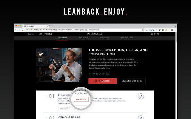 Chrome 웹 스토어의 MasterClass LeanBack이 OffiDocs Chromium 온라인과 함께 실행됩니다.