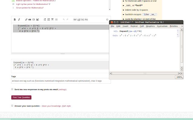 לחצני Mathematica Editor עבור StackExchange מחנות האינטרנט של Chrome שיופעלו עם OffiDocs Chromium מקוון