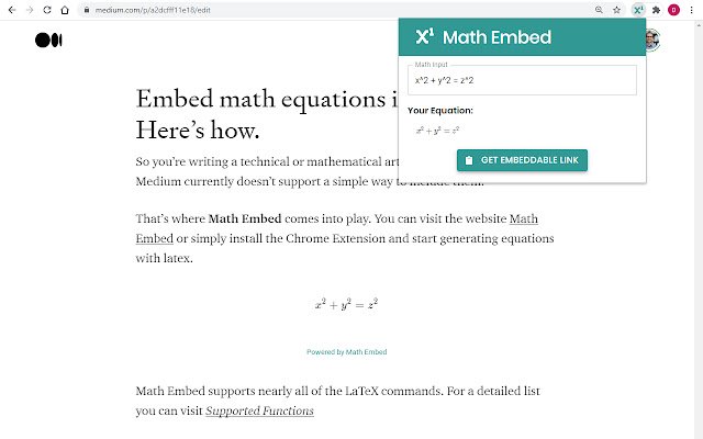 Embed Math: מ-LaTeX לקישור ניתן להטמעה מחנות האינטרנט של Chrome להפעלה עם OffiDocs Chromium מקוון