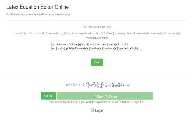 Phương trình toán học/Latex Editor dành cho Google Drive từ cửa hàng Chrome trực tuyến sẽ được chạy bằng OffiDocs Chrome trực tuyến
