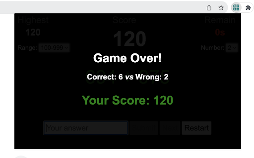 Math Flashcard Game  from Chrome web store to be run with OffiDocs Chromium online