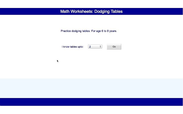 Math Worksheets Dodging Tables  from Chrome web store to be run with OffiDocs Chromium online