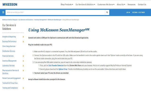 McKesson ScanManager℠ Розширення для веб-переглядача з веб-магазину Chrome для запуску з OffiDocs Chromium онлайн