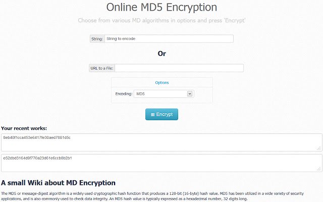 OffiDocs Chromium 온라인에서 실행되는 Chrome 웹 스토어의 MD5 Encrypter