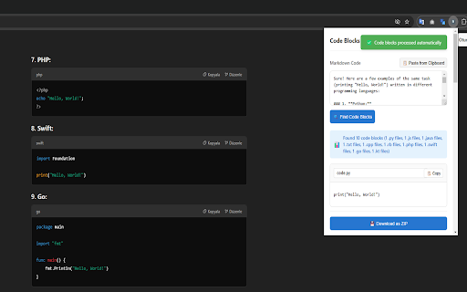 MD Code Extractor Code Blocks to Files  from Chrome web store to be run with OffiDocs Chromium online